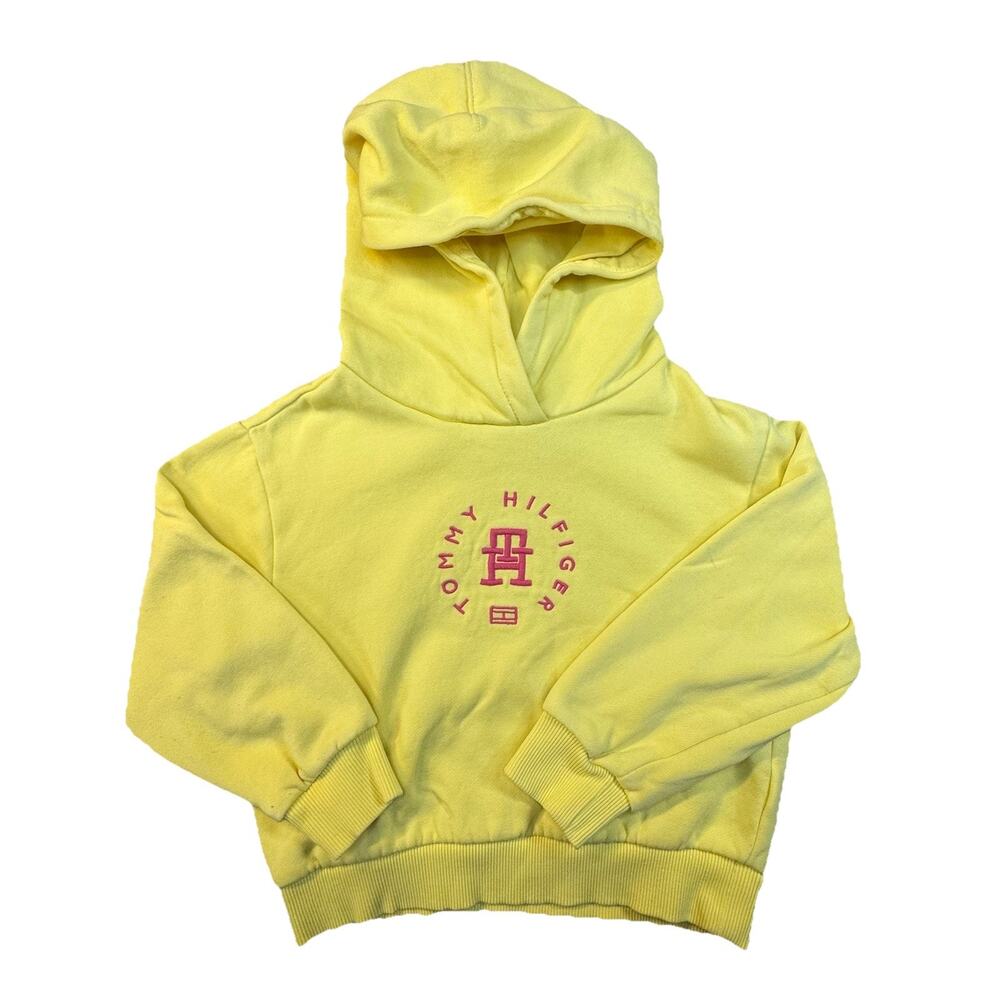 Tommy Hilfiger Hoodie Boys XS (4-5) Yellow Pullover Sweatshirt Fleece